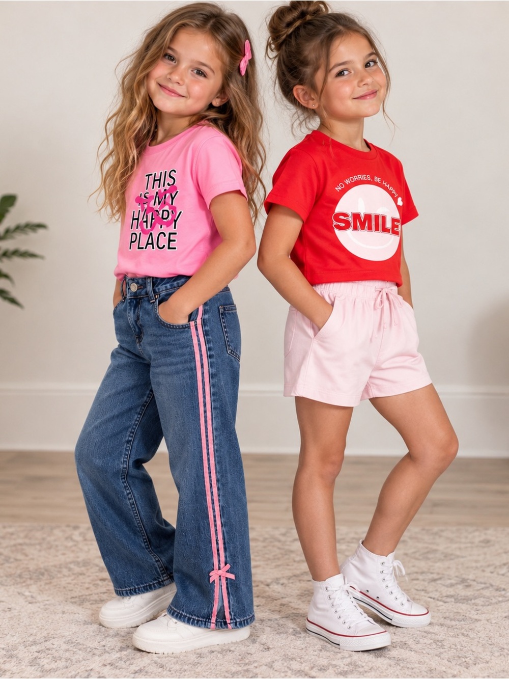 🧸 KIDS Girls 2 Outfit Bundle Abercrombie Zara Noizz Jeans Shorts Tees Size 6/8